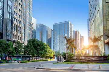 Sticker - Central business district, roads and skyscrapers, Xiamen, China.