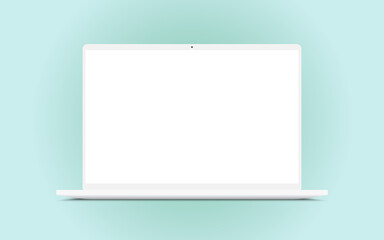 Realistic clean white notebook laptop computer mockup with blank screen.