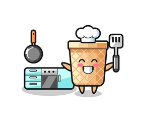 Sticker - waffle cone character illustration as a chef is cooking