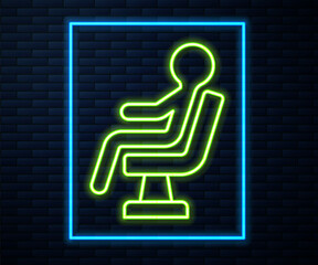 Canvas Print - Glowing neon line Human waiting in airport terminal icon isolated on brick wall background. Vector