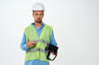 © SHOTPRIME STUDIO - male builder in a construction vest work emotions studio posing