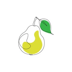 Poster - One line illustration. Single line pear art. Tattoo idea. Yellow fruit