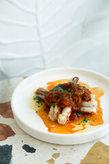 Wall Mural - Roasted shrimps with vegetable ragout