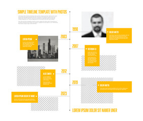 Canvas Print - Simple minimalistic vertical photo timeline template with yellow accent