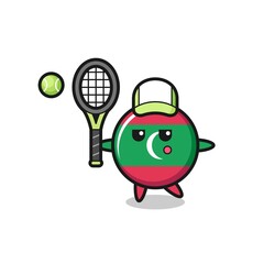 Sticker - Cartoon character of maldives flag badge as a tennis player