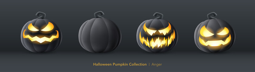 Black pumpkin set of Halloween - Anger expression