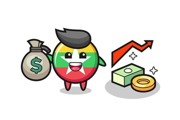 Sticker - myanmar flag badge illustration cartoon holding money sack