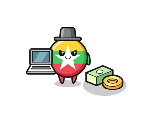 Poster - Mascot Illustration of myanmar flag badge as a hacker