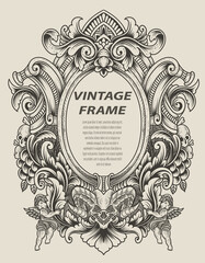 illustration antique engraving frame monochrome style