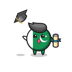 Sticker - Illustration of pakistan flag cartoon throwing the hat at graduation