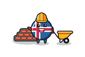 Poster - Cartoon character of iceland flag as a builder