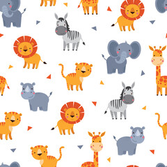 Seamless Jungle or Zoo Animal Background Pattern.