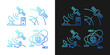 © bsd studio - Satellite radionavigation gradient icons set for dark and light mode. Thin line contour symbols bundle. Isolated vector outline illustrations collection on black and white