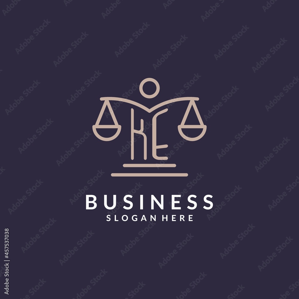 KE initials combined with the scales of justice icon, design ...