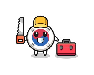 Sticker - Illustration of south korea flag character as a woodworker