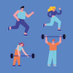 Sticker - women and men set doing sport