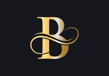 B Letter Initial Luxurious Logo Template. Premium B Logo Golden Concept. B Letter Logo With Golden Luxury Color And Monogram Design.