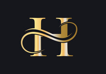 H Letter Initial Luxurious Logo Template. H Logo Golden Concept. H Letter Logo With Golden Luxury Color And Monogram Design.