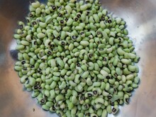 Raw Black Eyed Pea Beans In A Bowl View From Above. Healthy And Fresh Vegetable.