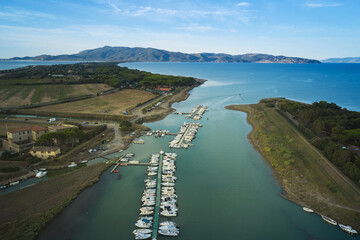 Wall Mural - aerial view of the mouth of the Albegna river in Tuscany