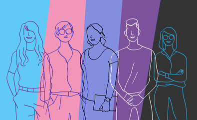 Fototapete - Team di giovani talenti. Gruppo di personaggi colorati maschili e femminili