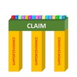 Thesis Statement Concept Illustration with building blocks - three evidence blocks support claim with small blocks spelling out thesis statement on top