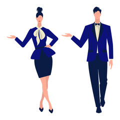 Male and female models in classic clothes. Business concept. For use in advertising a product, institution, business. Flat vector illustration Isolated on white background.