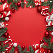 © Oleksandr Kotenko - Red Christmas template for design with festive frame on red background