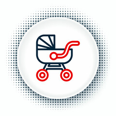 Sticker - Line Baby stroller icon isolated on white background. Baby carriage, buggy, pram, stroller, wheel. Colorful outline concept. Vector