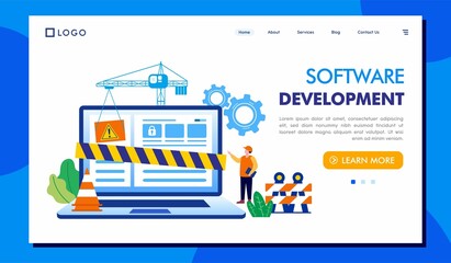 Wall Mural - software development, under construction, web developer, programming, flat illustration vector banne