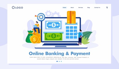 Wall Mural - Online banking illustration, payment cashless concept, transaction, flat illustration vector banner