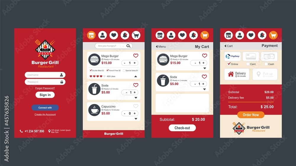 Burger Restaurant Fast Food Mobile App Application Screen UX Design UI ...