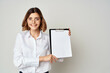 © SHOTPRIME STUDIO - Business woman in white shirt with documents in hands emotion work success