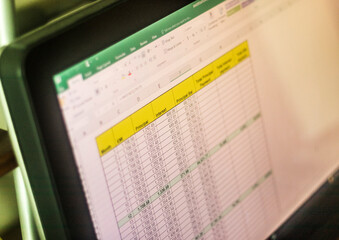 shot of an excel sheet on computer screen showing bank loan amortization table. accounting