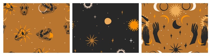 Wall Mural - hand drawn vector abstract flat stock graphic illustration seamless pattern collection set with magi