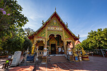 NAN.Thailand- 17 Dec 2020:Unacquainted People Walking In Wat Phuket Pua District Nan.Phuket Temple Is A Temple Is Nan Province