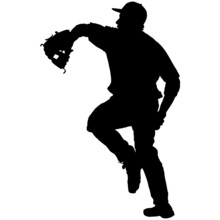 Baseball Player, Pitcher While Throwing Ball. Pitcher Throwing A Ball. Detailed Realistic Silhouette