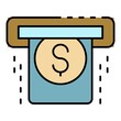 Cash money atm icon. Outline cash money atm vector icon color flat isolated