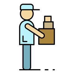 Wall Mural - Home man delivery icon. Outline home man delivery vector icon color flat isolated