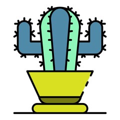 Canvas Print - Cactus pot icon. Outline cactus pot vector icon color flat isolated