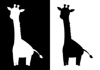 Sticker - Giraffe in profile with shadow shape of a color in black and white 