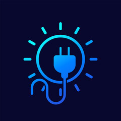 Sticker - electric plug and sun icon, solar energy vector