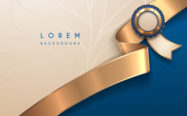 blue and white background template with golden ribbon