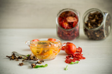 Wall Mural - vegetable soup with dried mushrooms, dried tomatoes