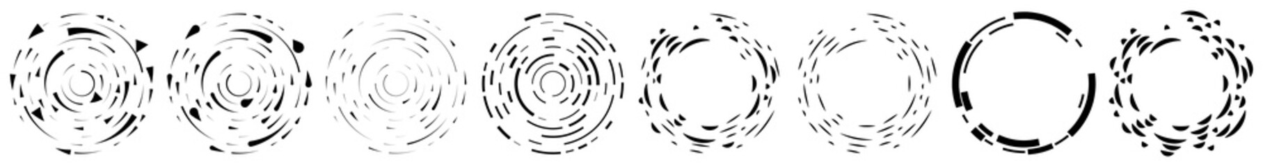Poster - Circular, concentric segmented circles, rings. Abstract geometric circle. Spiral, swirl, twirl. Random rotation circles