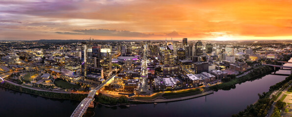 Wall Mural - nashville skyline with broadway and sunset