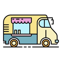 Sticker - Cafeteria vehicle icon. Outline cafeteria vehicle vector icon color flat isolated