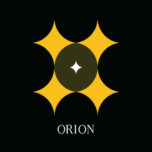 Lettering Logo Design. The Arrangement Of 5 Copies Of Stars Made A Negative Space Letter O With ‘Orion’ Text Below. EPS8 File.