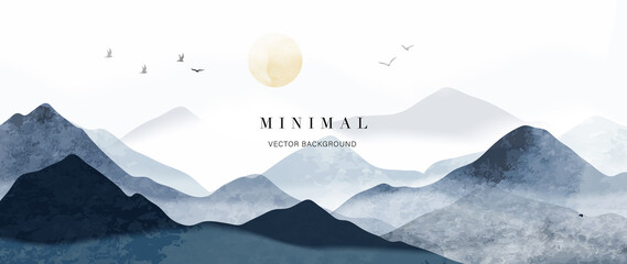 blue mountain background vector. oriental luxury landscape background design with watercolor brush t