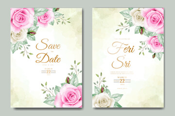 beautiful floral leaves watercolor wedding invitation card template